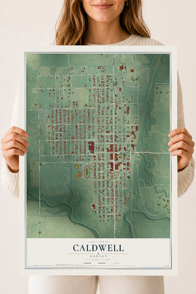 Map of Caldwell, Kansas, 18 x 24 inch unframed archival matte print
