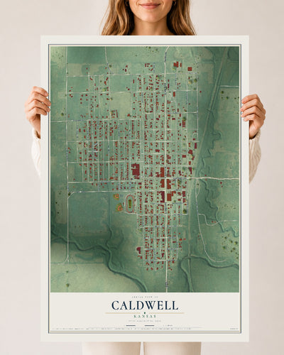 Map of Caldwell, Kansas, 24 x 36 inch unframed archival matte print