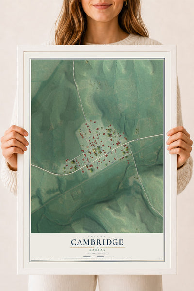 Map of Cambridge, Kansas, 18 x 24 inch print in a white wood frame