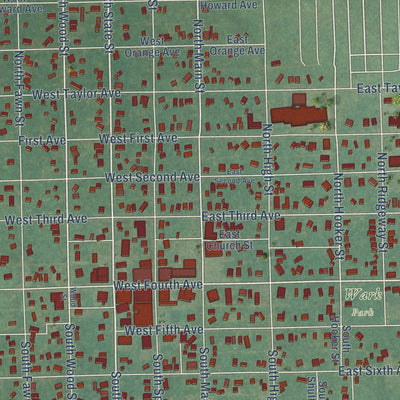 Close-up of the map of Caney, Kansas print showing street and building detail