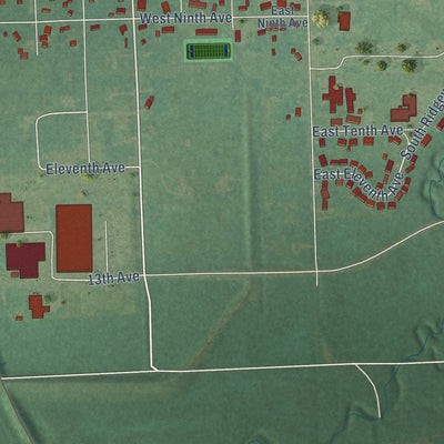 Second close-up of the map of Caney, Kansas print showing more streets and buildings