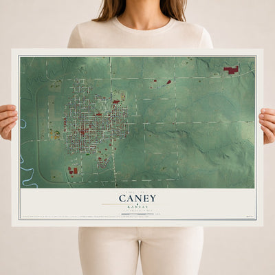 Map of Caney, Kansas, 18 x 24 inch unframed archival matte print