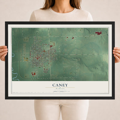 Map of Caney, Kansas, 18 x 24 inch print in a black wood frame