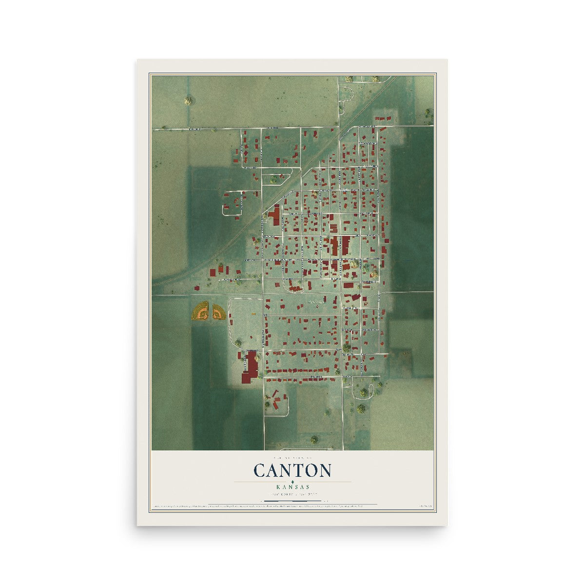 Map of Canton, Kansas, 12 x 18 inch unframed archival matte print