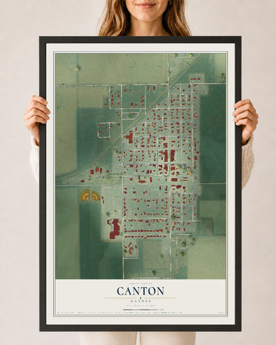 Map of Canton, Kansas, 24 x 36 inch print in a black wood frame