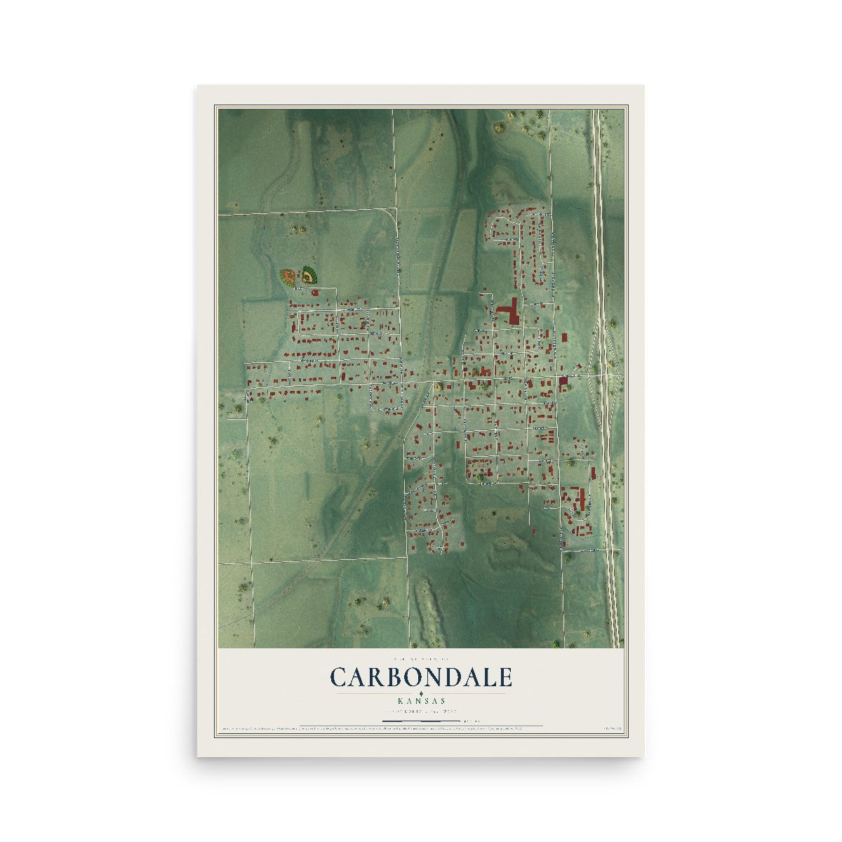 Map of Carbondale, Kansas, 12 x 18 inch unframed archival matte print
