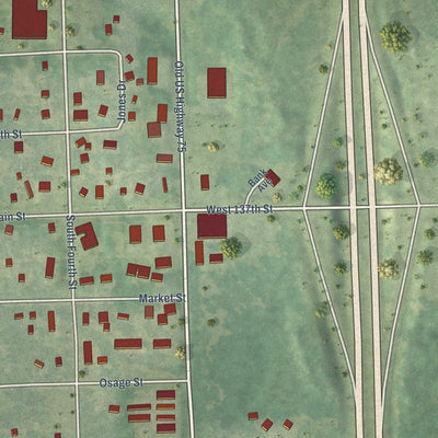 Close-up of the map of Carbondale, Kansas print showing street and building detail