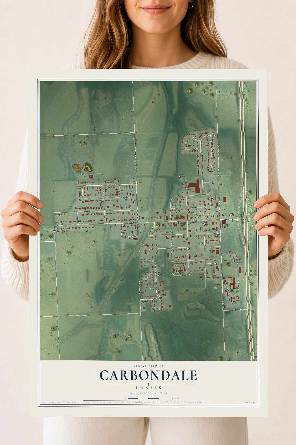 Map of Carbondale, Kansas, 18 x 24 inch unframed archival matte print
