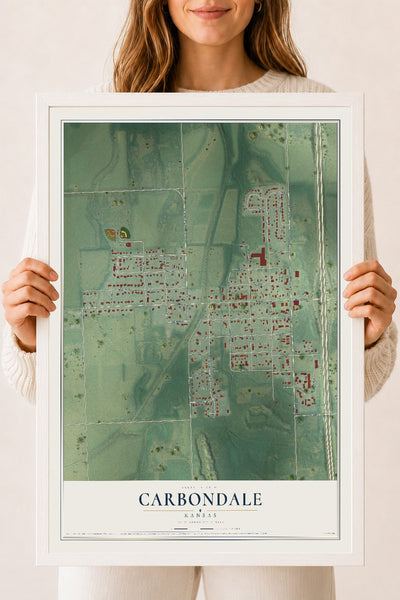Map of Carbondale, Kansas, 18 x 24 inch print in a white wood frame