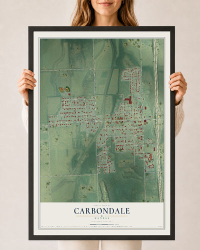 Map of Carbondale, Kansas, 24 x 36 inch print in a black wood frame