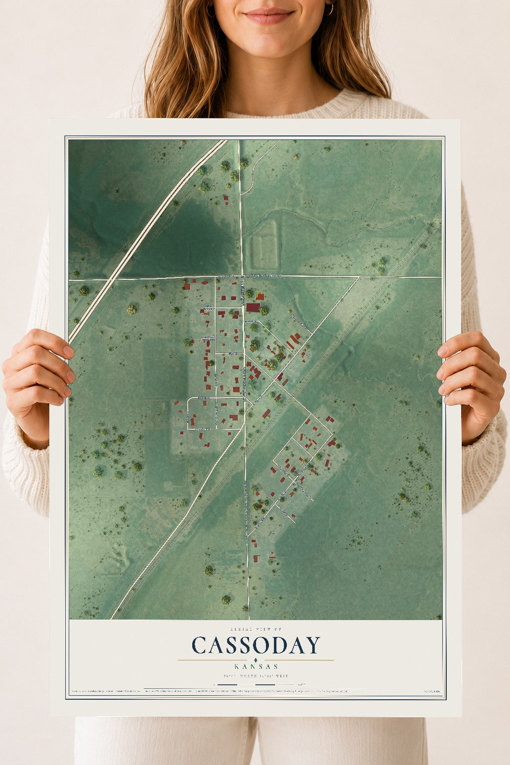 Map of Cassoday, Kansas, 18 x 24 inch unframed archival matte print