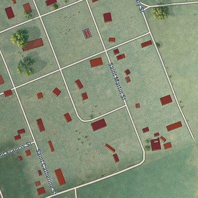 Close-up of the map of Catharine, Kansas print showing street and building detail