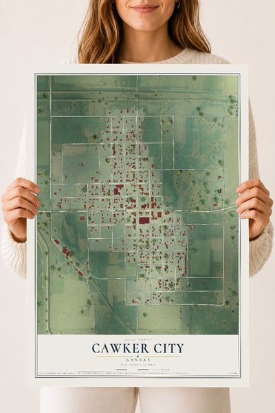 Map of Cawker City, Kansas, 18 x 24 inch unframed archival matte print