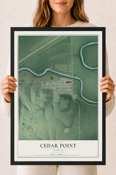Map of Cedar Point, Kansas, 18 x 24 inch print in a black wood frame