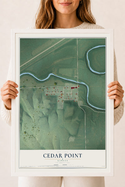 Map of Cedar Point, Kansas, 18 x 24 inch print in a white wood frame