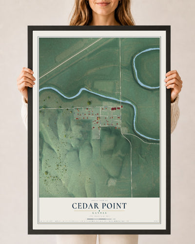 Map of Cedar Point, Kansas, 24 x 36 inch print in a black wood frame