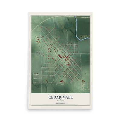 Map of Cedar Vale, Kansas, 12 x 18 inch unframed archival matte print