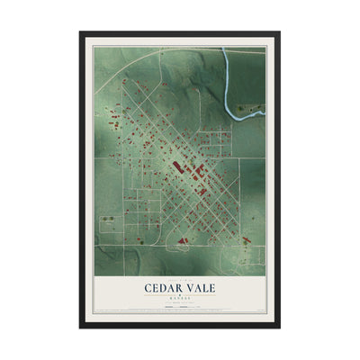 Map of Cedar Vale, Kansas, 12 x 18 inch print in a black wood frame