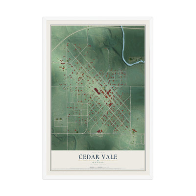 Map of Cedar Vale, Kansas, 12 x 18 inch print in a white wood frame