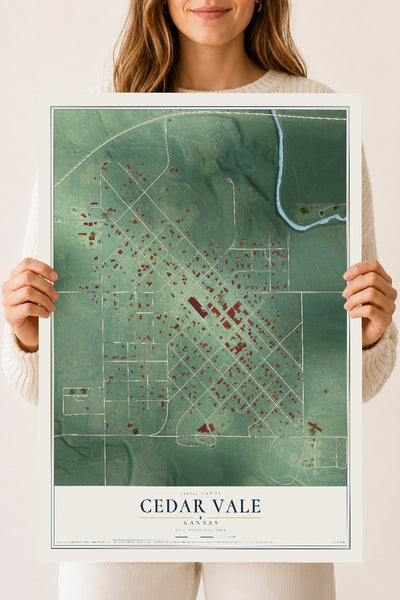 Map of Cedar Vale, Kansas, 18 x 24 inch unframed archival matte print