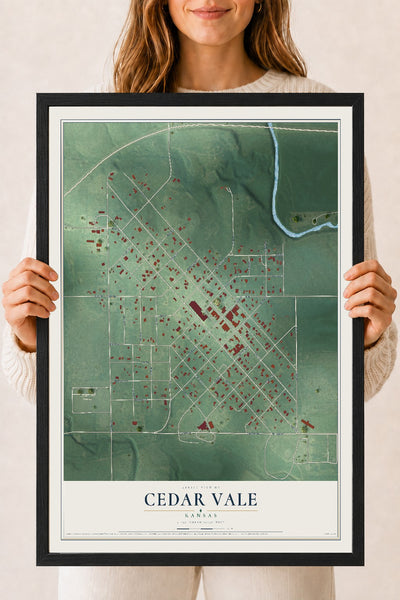 Map of Cedar Vale, Kansas, 18 x 24 inch print in a black wood frame