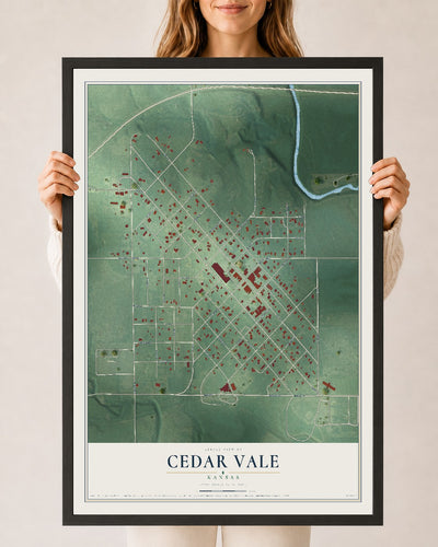 Map of Cedar Vale, Kansas, 24 x 36 inch print in a black wood frame