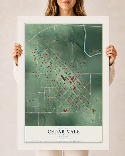 Map of Cedar Vale, Kansas, 24 x 36 inch print in a white wood frame