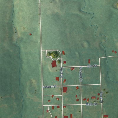 Close-up of the map of Centerville, Kansas print showing street and building detail