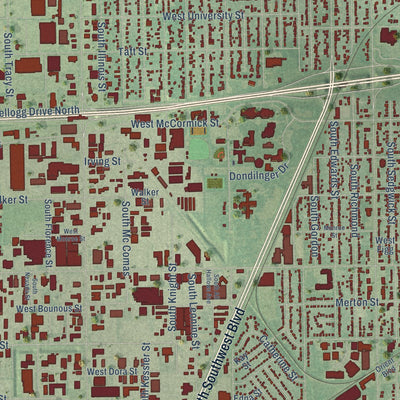 Close-up of the map of Cessna, Kansas print showing street and building detail
