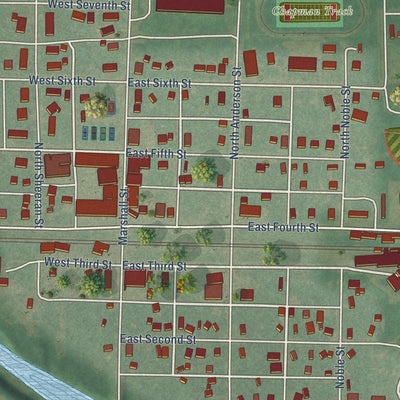 Close-up of the map of Chapman, Kansas print showing street and building detail
