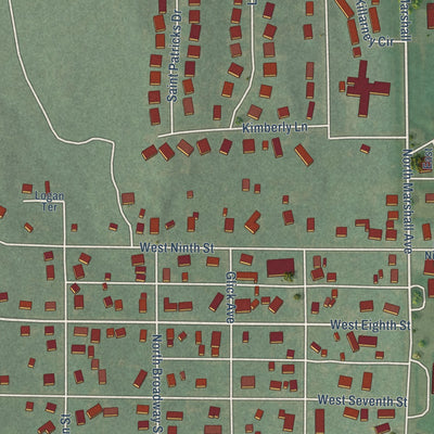 Second close-up of the map of Chapman, Kansas print showing more streets and buildings