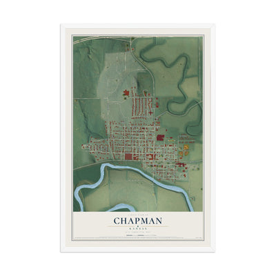 Map of Chapman, Kansas, 12 x 18 inch print in a white wood frame