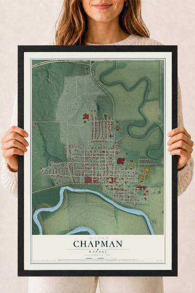 Map of Chapman, Kansas, 18 x 24 inch print in a black wood frame