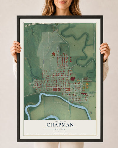 Map of Chapman, Kansas, 24 x 36 inch print in a black wood frame