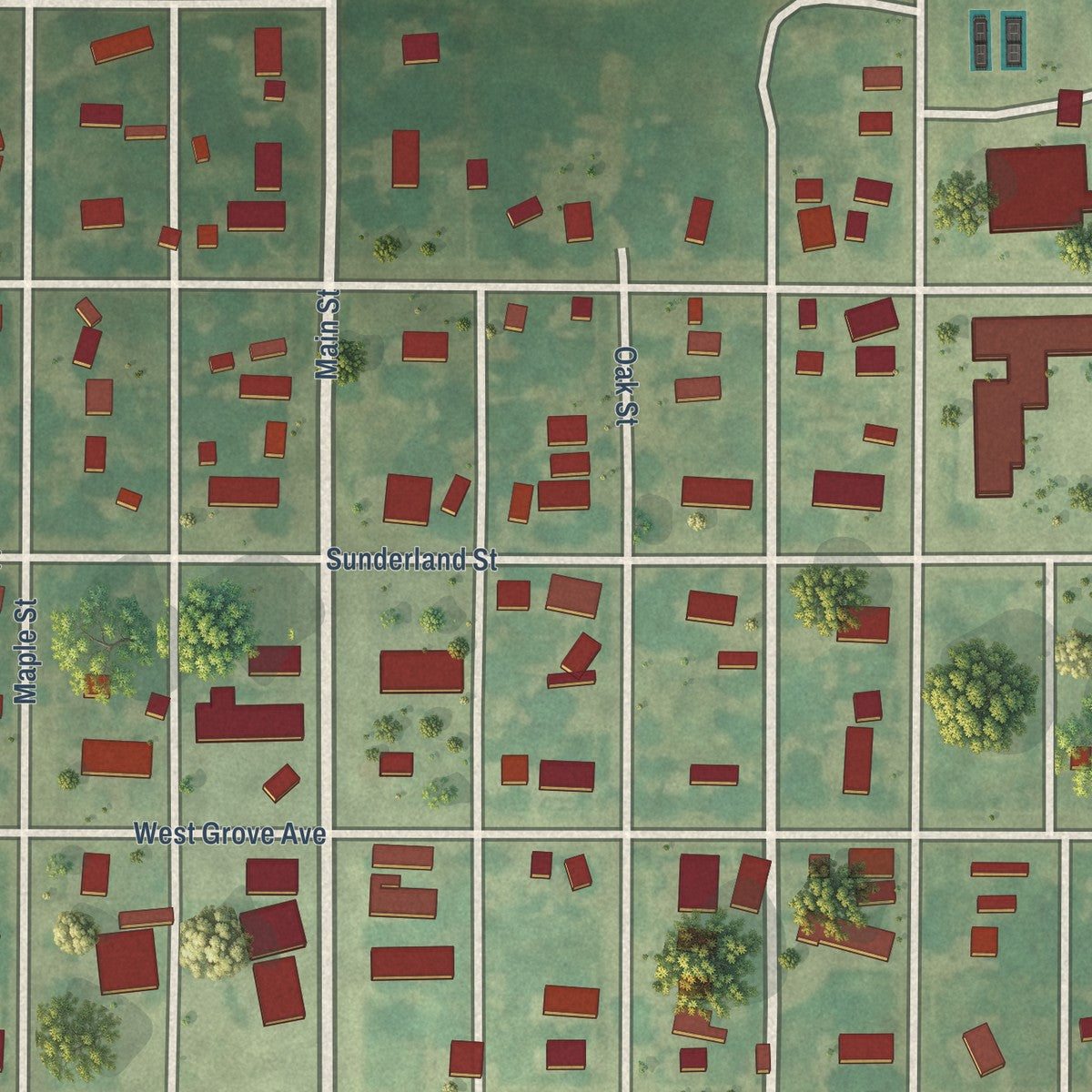 Close-up of the map of Chase, Kansas print showing street and building detail