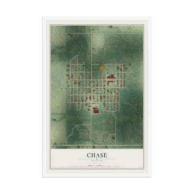 Map of Chase, Kansas, 12 x 18 inch print in a white wood frame