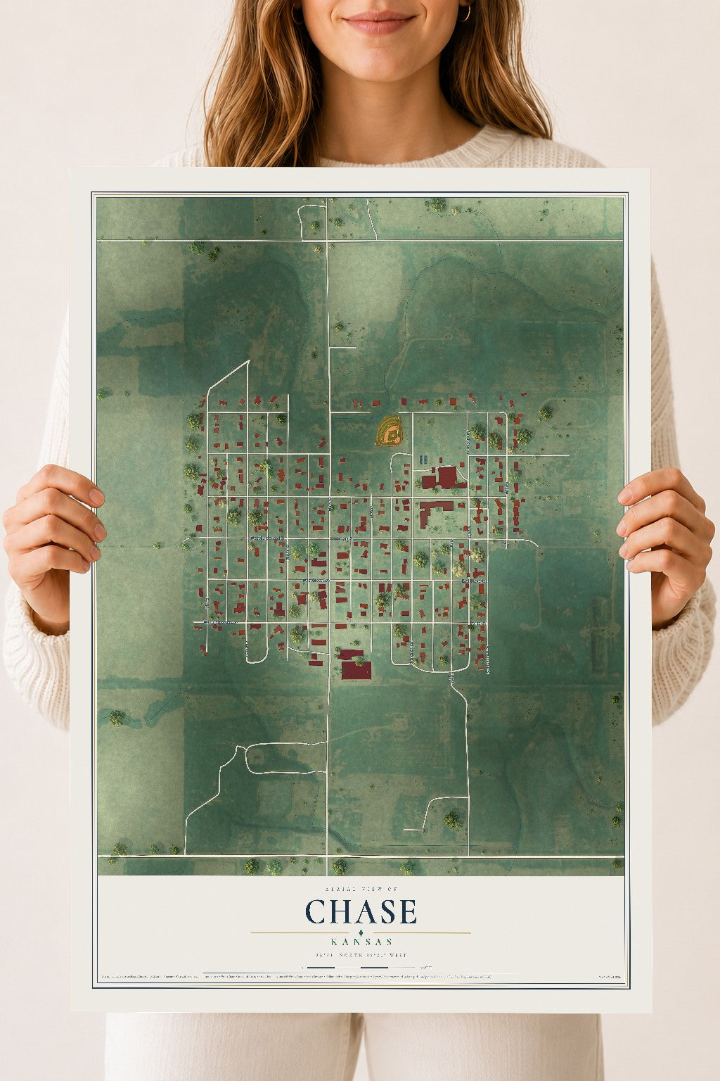 Map of Chase, Kansas, 18 x 24 inch unframed archival matte print