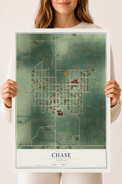Map of Chase, Kansas, 18 x 24 inch unframed archival matte print