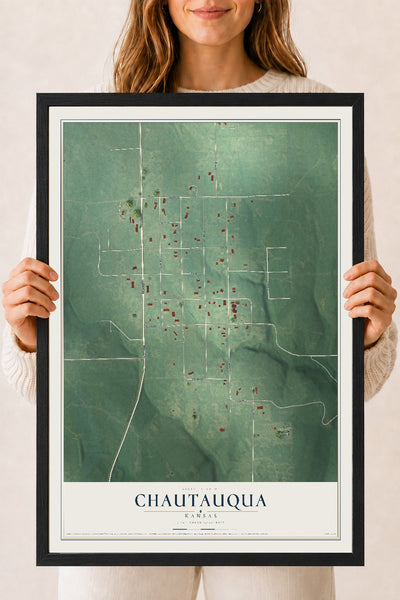 Map of Chautauqua, Kansas, 18 x 24 inch print in a black wood frame