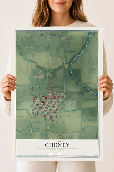 Map of Cheney, Kansas, 18 x 24 inch unframed archival matte print