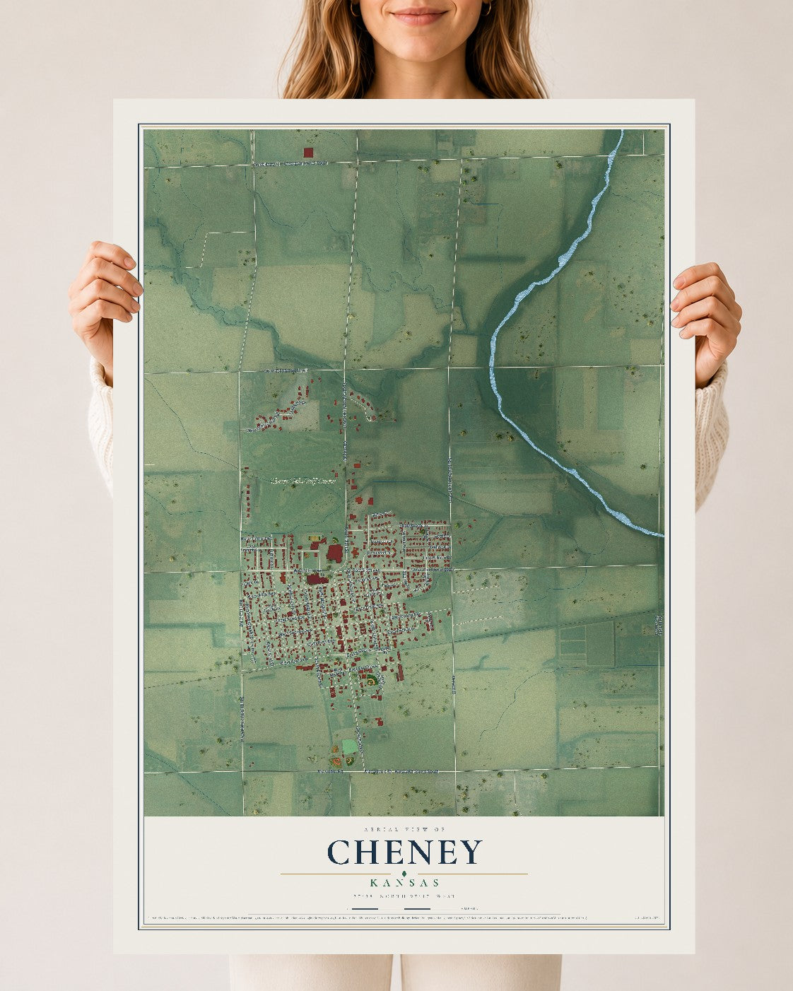 Map of Cheney, Kansas, 24 x 36 inch unframed archival matte print