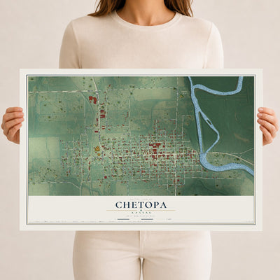 Map of Chetopa, Kansas, 12 x 18 inch unframed archival matte print