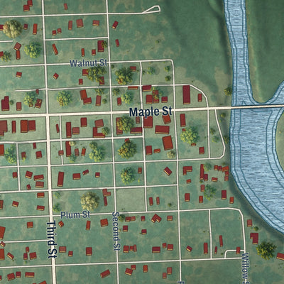 Second close-up of the map of Chetopa, Kansas print showing more streets and buildings