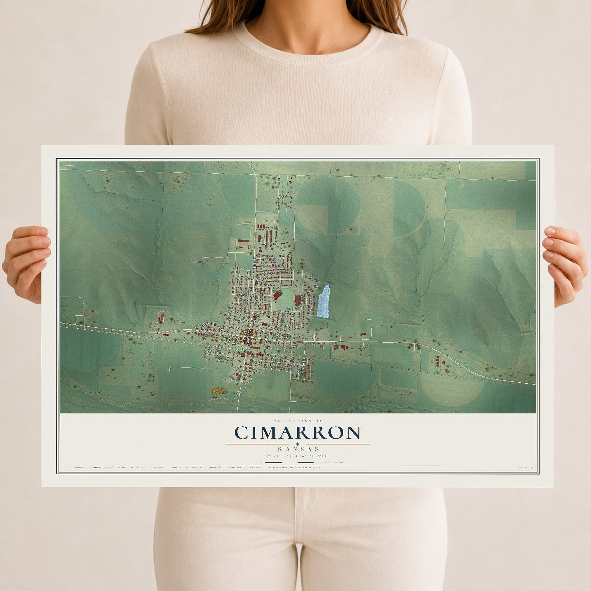 Map of Cimarron, Kansas, 12 x 18 inch unframed archival matte print