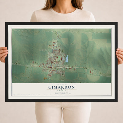 Map of Cimarron, Kansas, 18 x 24 inch print in a black wood frame
