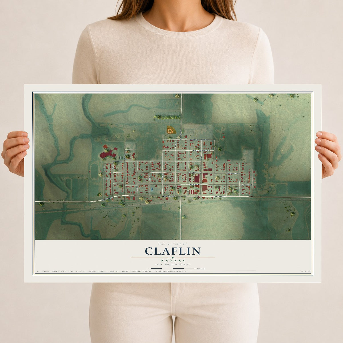 Map of Claflin, Kansas, 12 x 18 inch unframed archival matte print