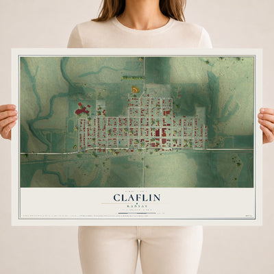 Map of Claflin, Kansas, 18 x 24 inch unframed archival matte print