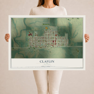 Map of Claflin, Kansas, 24 x 36 inch unframed archival matte print