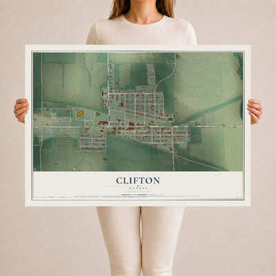 Map of Clifton, Kansas, 24 x 36 inch unframed archival matte print