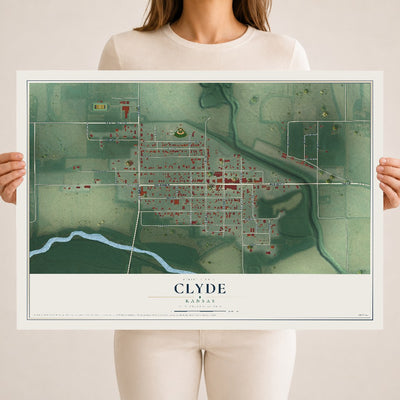 Map of Clyde, Kansas, 18 x 24 inch unframed archival matte print